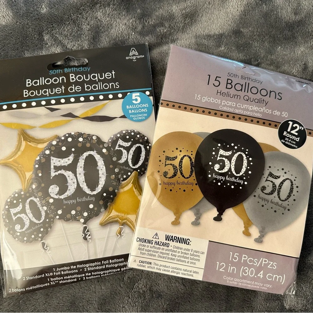 50th Birthday Decorations Party Balloons Black Gold Silver Foil Latex 2 Packs